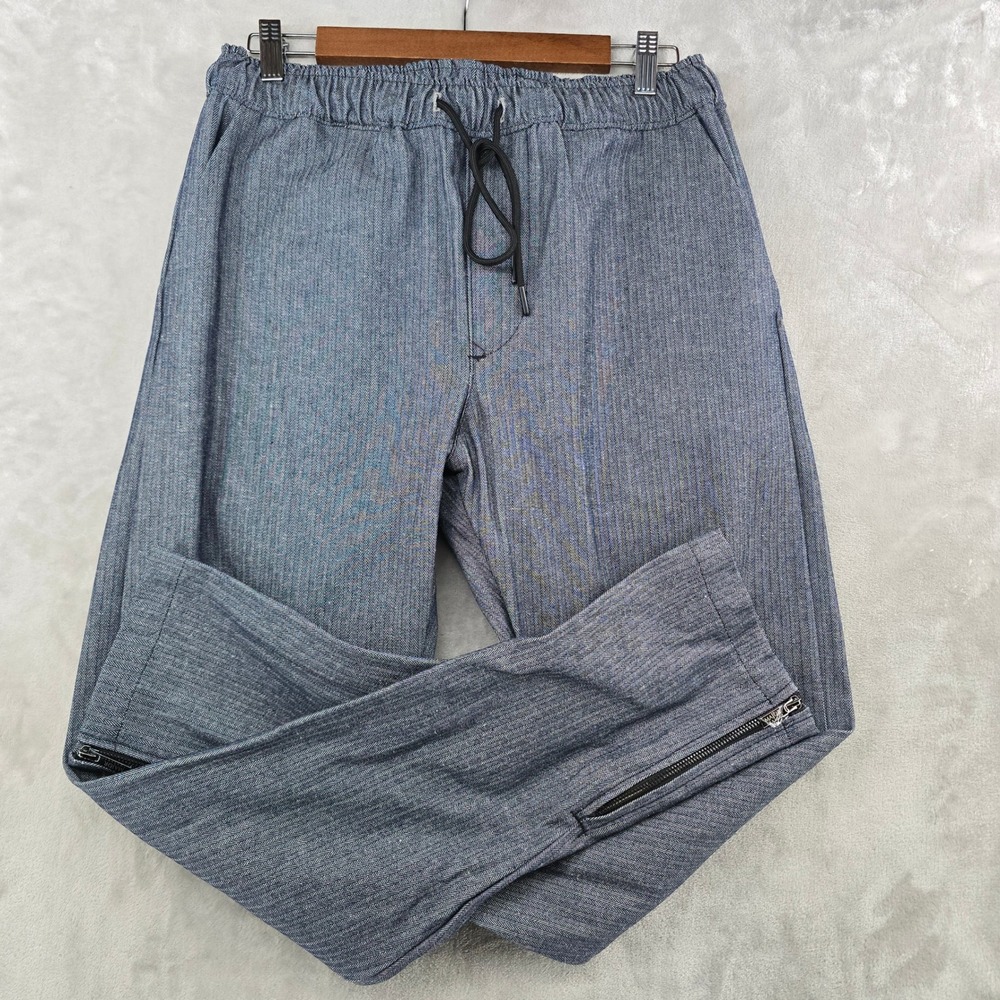 Major Threads Pants Mens Medium Blue Herringbone Ankle Zip Handmade USA